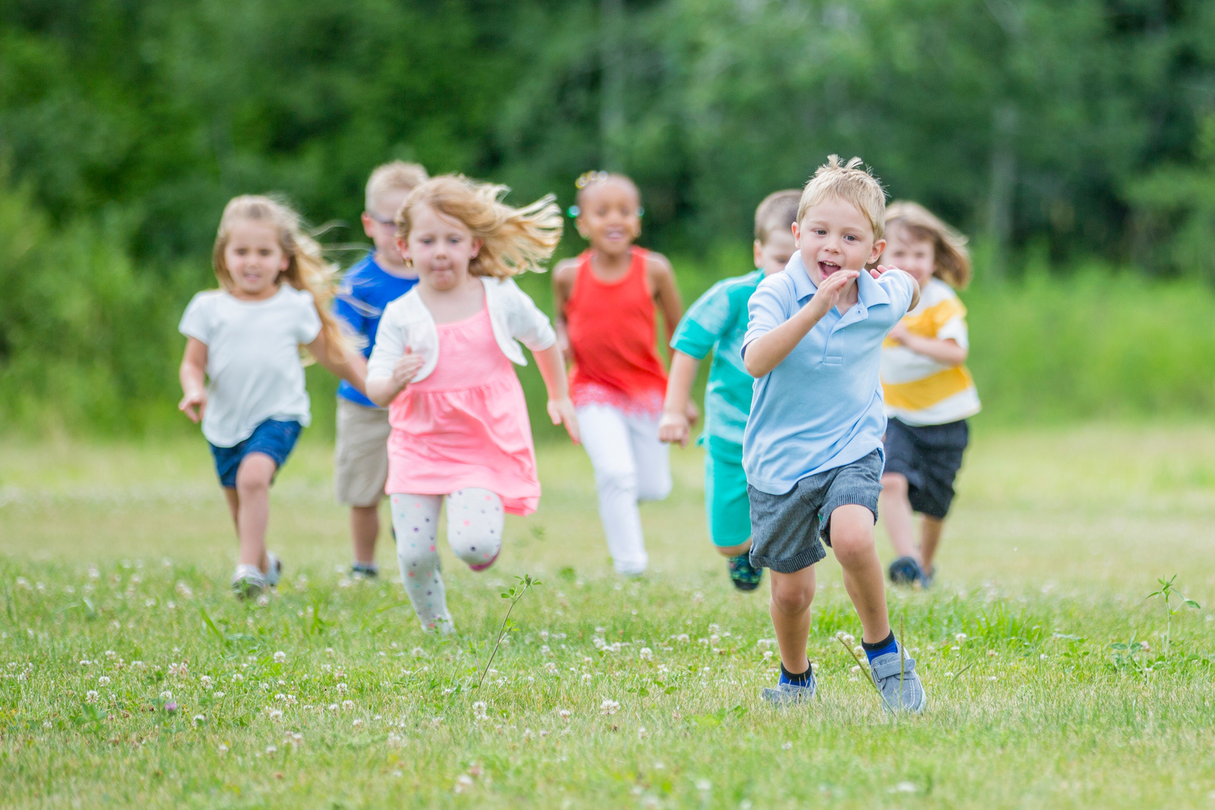 Preschool Children Running Outside